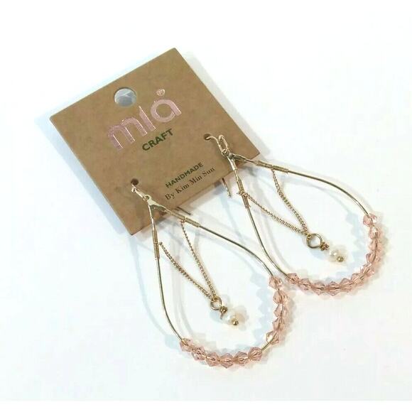 Mia Gold Faux Pearl & Bead Teardrop Dangle Hook Earrings Handmade Kim Min Sun - Picture 4 of 8
